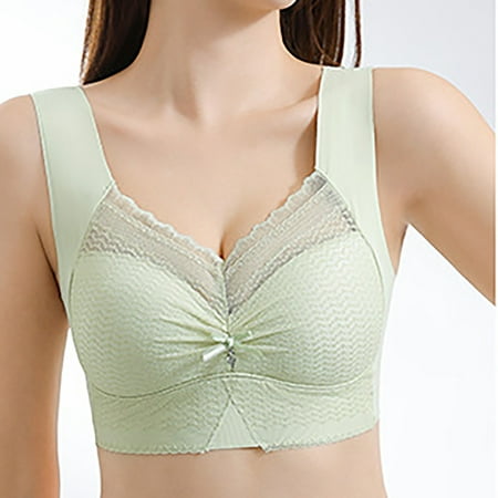 Wireless Bras for Women  Xunlbb Women s Ice Silk Seamless Soft Support Lifting Underwear Semi Fixed Cup Gathering Sagging Sleep Bra(Green XL)