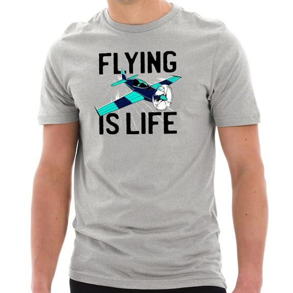 Big Size Flying Is Life Graphic Design Unisex Short Sleeve Cotton Jersey T-Shirt - Heather Grey XL