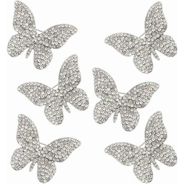 6 broches de mariposa de aleación con diamantes de imitación. Broche de mariposa de metal con forma de animal. Broche de mariposa con piedra natal.