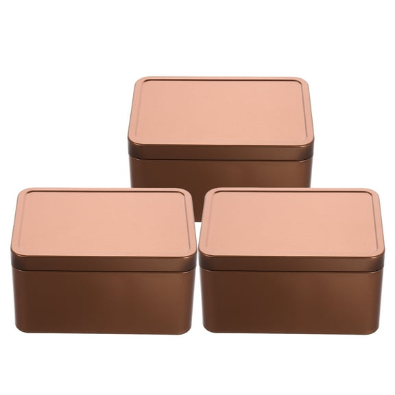 COMPUKAS Set of 3 Rose Rectangular Metal Tin Boxes 12x8x6.5 Inches Storage Containers