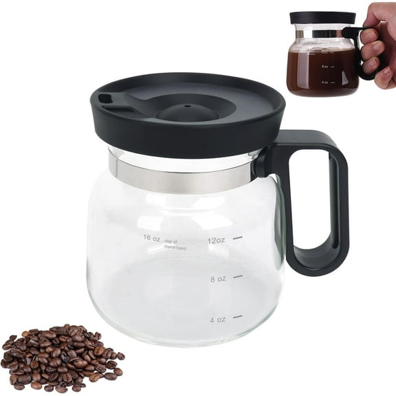 Coffee Pot Mug, 16oz Clear Heat-Resistant Glass Cup with Lid, Mini Portable Transparent Travel Mug for Hot Coffee and Tea