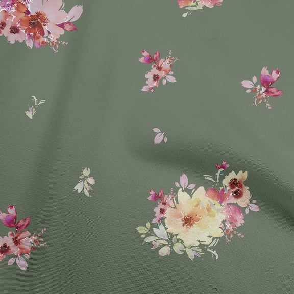 oneOone Polyester Lycra Olive Green Fabric Florals Craft Projects Decor Fabric Printed By The Yard 56 Inch Wide