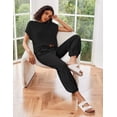 thumbnail image 5 of Oudiya Women's 2 Piece Lounge Set Cap Sleeve Tops and Jogger Pants Knit Pajama Sweatsuit S-XXL, 5 of 7