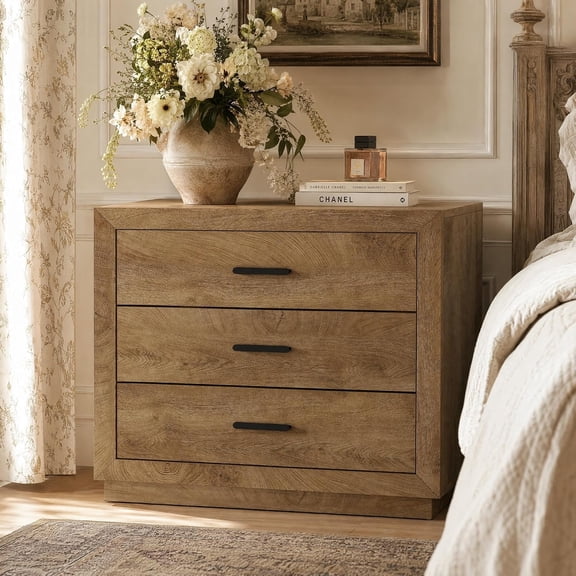 Tribesigns 31.5" Extra Large Oversized Nightstand with 3 Drawers (Brown)