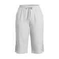 thumbnail image 3 of cocolona Womens Summer Casual Plus Size Capri Pants Elastic Waist Straight Lace Wide Leg Cropped Yoga Pants with Pockets, 3 of 5