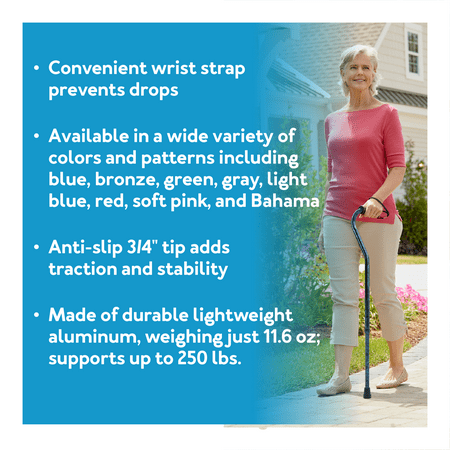 Carex Offset Adjustable Designer Walking Cane for All Occasions, Gray, 250 lb Weight Capacity