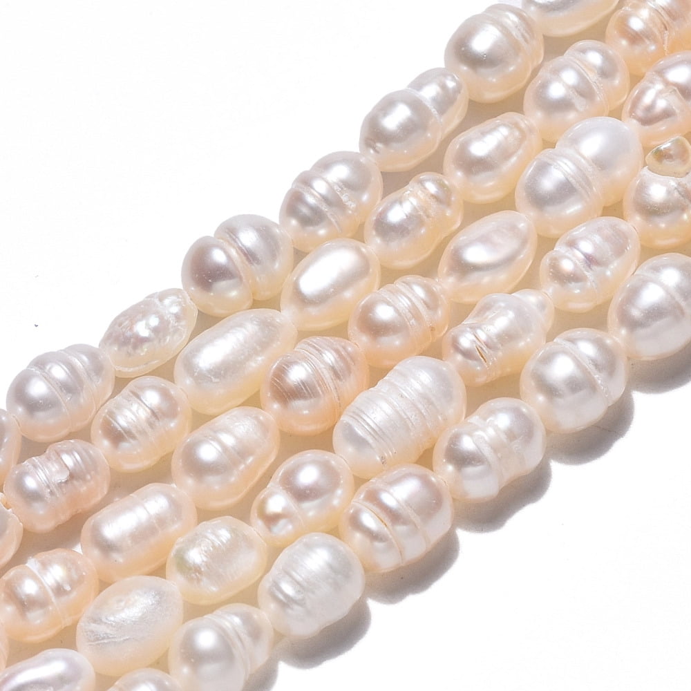 Natural Cultured Freshwater Pearl Beads Strands with Screw Thread RiceHole: 0.7mm 43~45pcs/strand 13.78 inch~14.13 inch(35cm~35.9cm)
