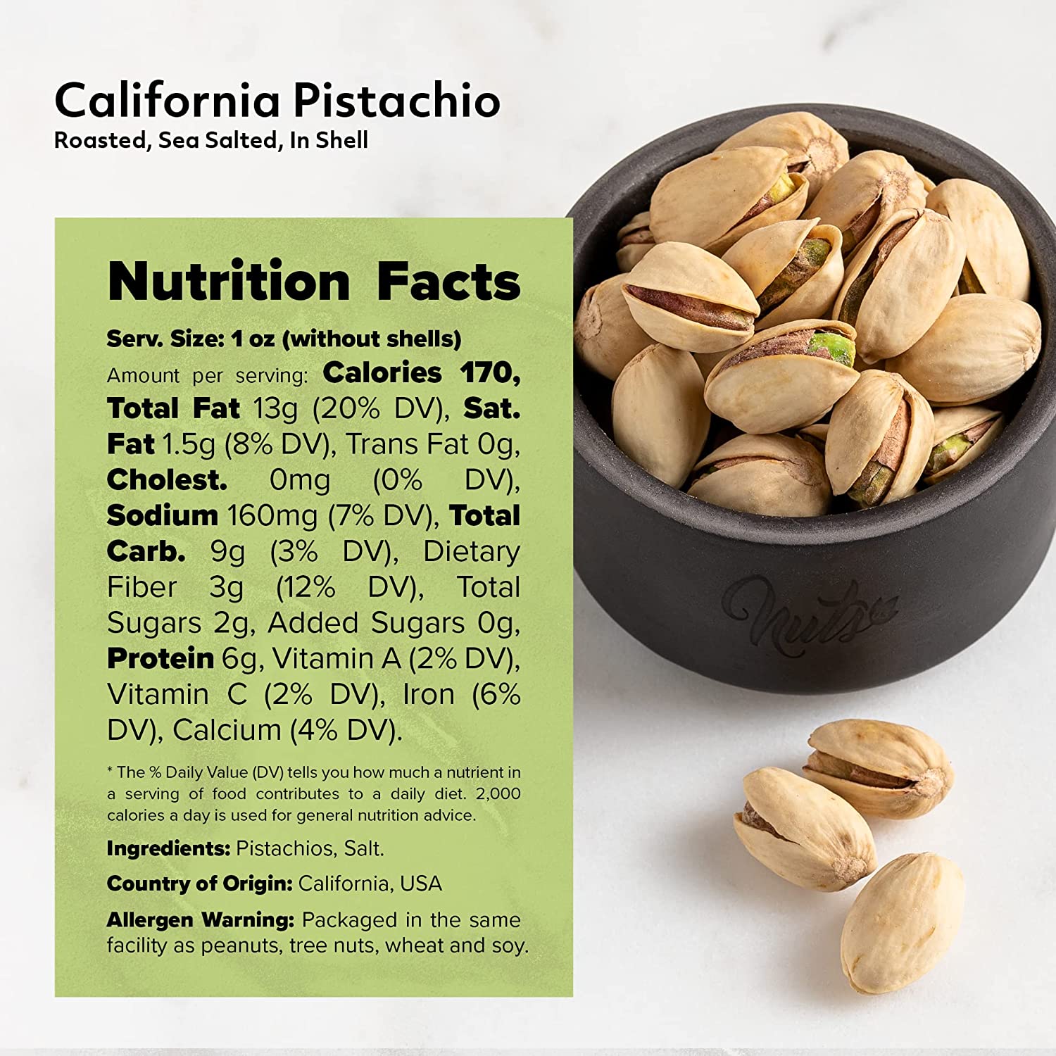 Pistachios, California Roasted Salted 2 Pounds Bulk Bag inshell