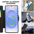 thumbnail image 4 of For Samsung Galaxy S26+ 5G Wallet Cell Cover, RFID Blocking, PU Leather,Compatible With MagSafe , With Flip Card Holder, Ultra Thin Electroplated Rotating Bracket Magneti Protective Cover,Black, 4 of 9