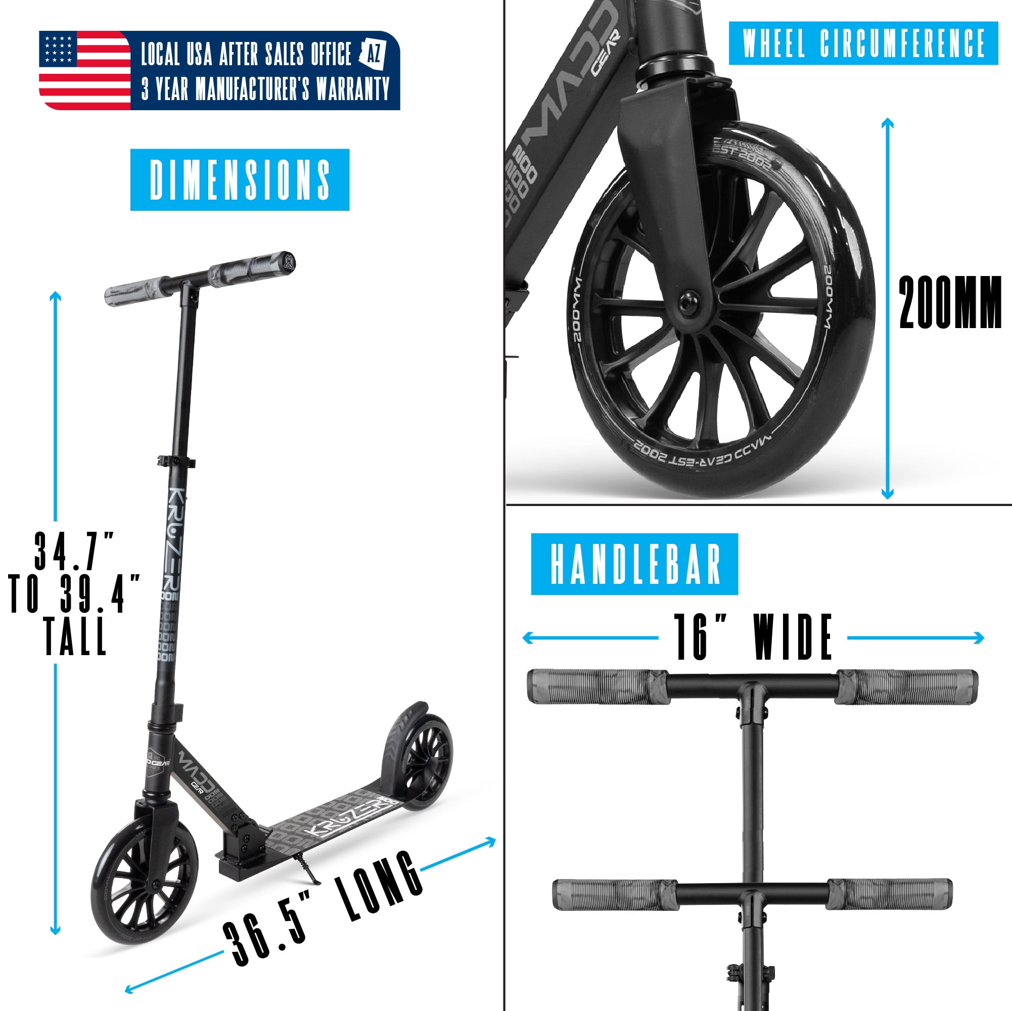 Madd Gear Carve Kruzer 200mm Commuter Scooter - Easy Folding - Height Adjustable for Teens & Adults