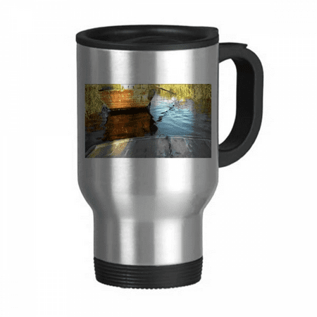 

Boat And Water Art Deco Fashion Travel Mug Flip Lid Stainless Steel Cup Car Tumbler Thermos