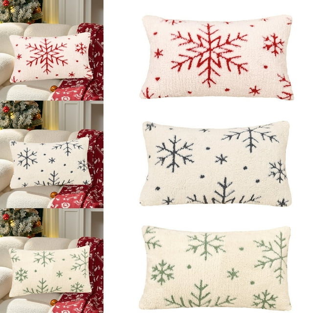 Cojín Navideño de Terciopelo Verde con Copo de Nieve | Cojín para Salón, Sofá o Dormitorio | Tela de Poliéster | 30 X 50 Cm | Decoración | 1 Unidad