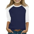 thumbnail image 2 of ZACPNCV T Shirts for Teen Girls Raglan 3/4 Length Sleeve Cute Clothes Fall Round Neck Tops Comfy Elbow Sleeve Shirts Navy 13-14 Years, 2 of 7