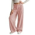 thumbnail image 3 of NAISIBABY Big Girls Pants (7-16T), High Waist with Pockets Loose Straight Leg Kids Fashion Corduroy Pants Pink 14T, 3 of 10