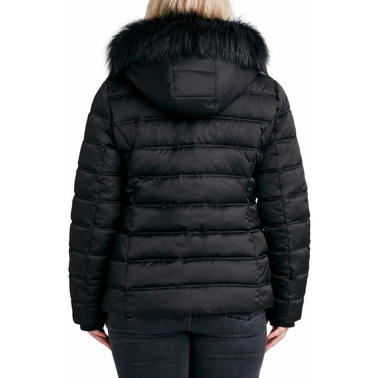  Nautica Womens Faux Fur Trim Hooded Midweight Puffer