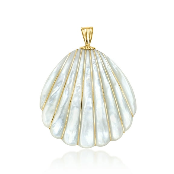 Ross-Simons Mother-Of-Pearl Seashell Pendant With 4-4.5mm Cultured Pearls in 14kt Yellow Gold, Women's, Adult