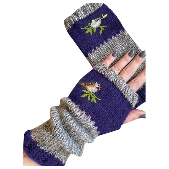 IROINNID Thermal Gloves for Men Knit Gloves Autumn And Winter New Style Warmth Fashion Embroidered Gloves,Blue