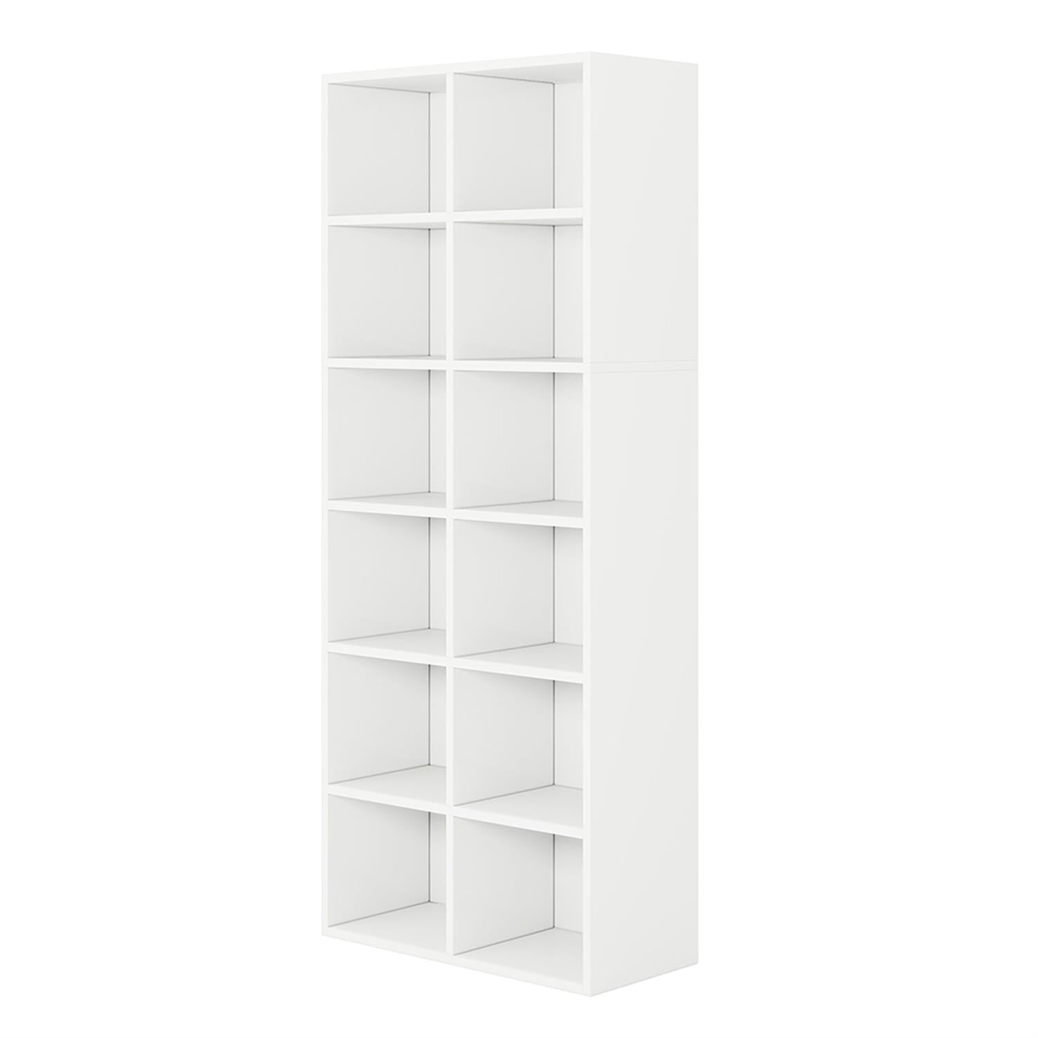 Demi Bonn 6-Tier Bookcase with 12 Cube Storage, Wood Bookshelf Storage Organizer, 71" Tall Display Standing Shelf Unit for Bedroom, Living Room, White