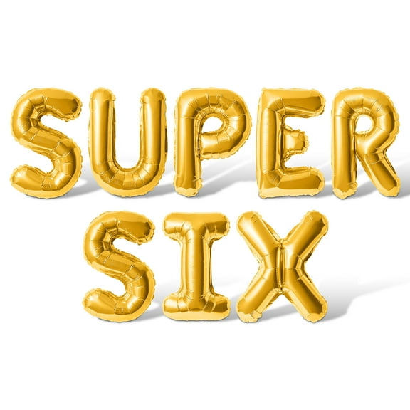 Letter Balloons - SUPER SIX 16" Inch Alphabet Letters Foil Mylar Balloon 6th Birthday Party Banner (Gold)