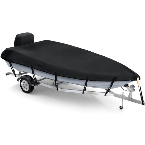 800D Boat Cover, Heavy Duty Waterproof Boat Cover with Motor Cover, Storage Bag, Straps, Fits 16'-18' Boats Bass, V-Hull, Tri-Hull, Fish & Ski, Runabout Bowrider Boats