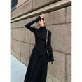 thumbnail image 4 of Vestido de punto negro de alto grado para mujer, temperamento de estilo francés, cuello alto gris, otoño e invierno, nuevo, 4 of 5