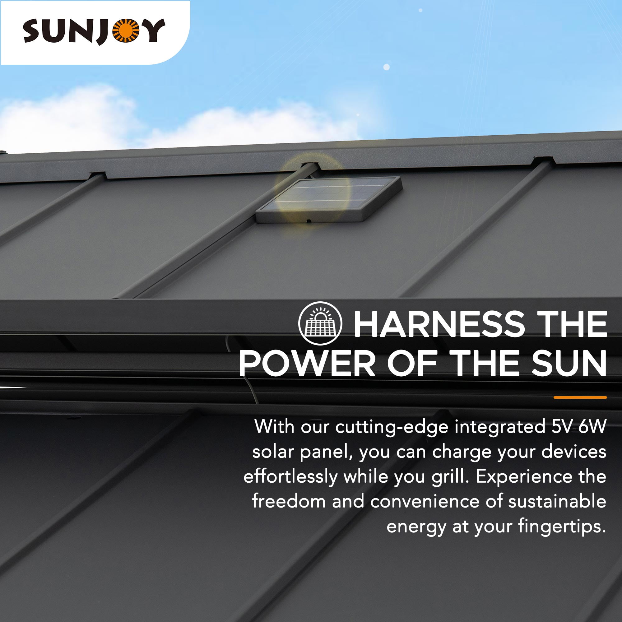 Sunjoy 8 X 12 ft. Outdoor Gazebo Hardtop Grill Gazebo Wood Frame with  DC Solar Power,Black