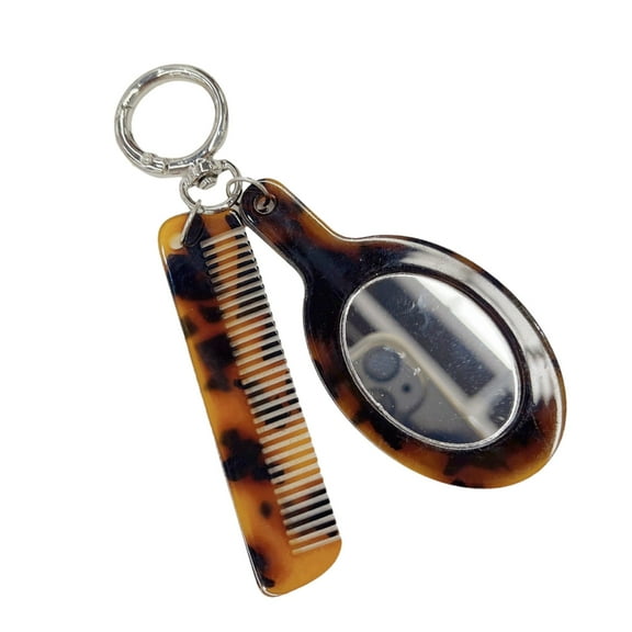 SIEYIO Acetate Comb Keychain with Makeup Mirror Handbag Pendant Handmade Keyring Fashionable Key Ring Backpack Decoration