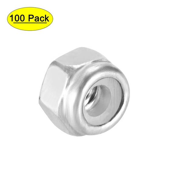 M2 x 0.4mm Nylon Insert Hex Lock Nuts, 304 Stainless Steel, 100 Pcs