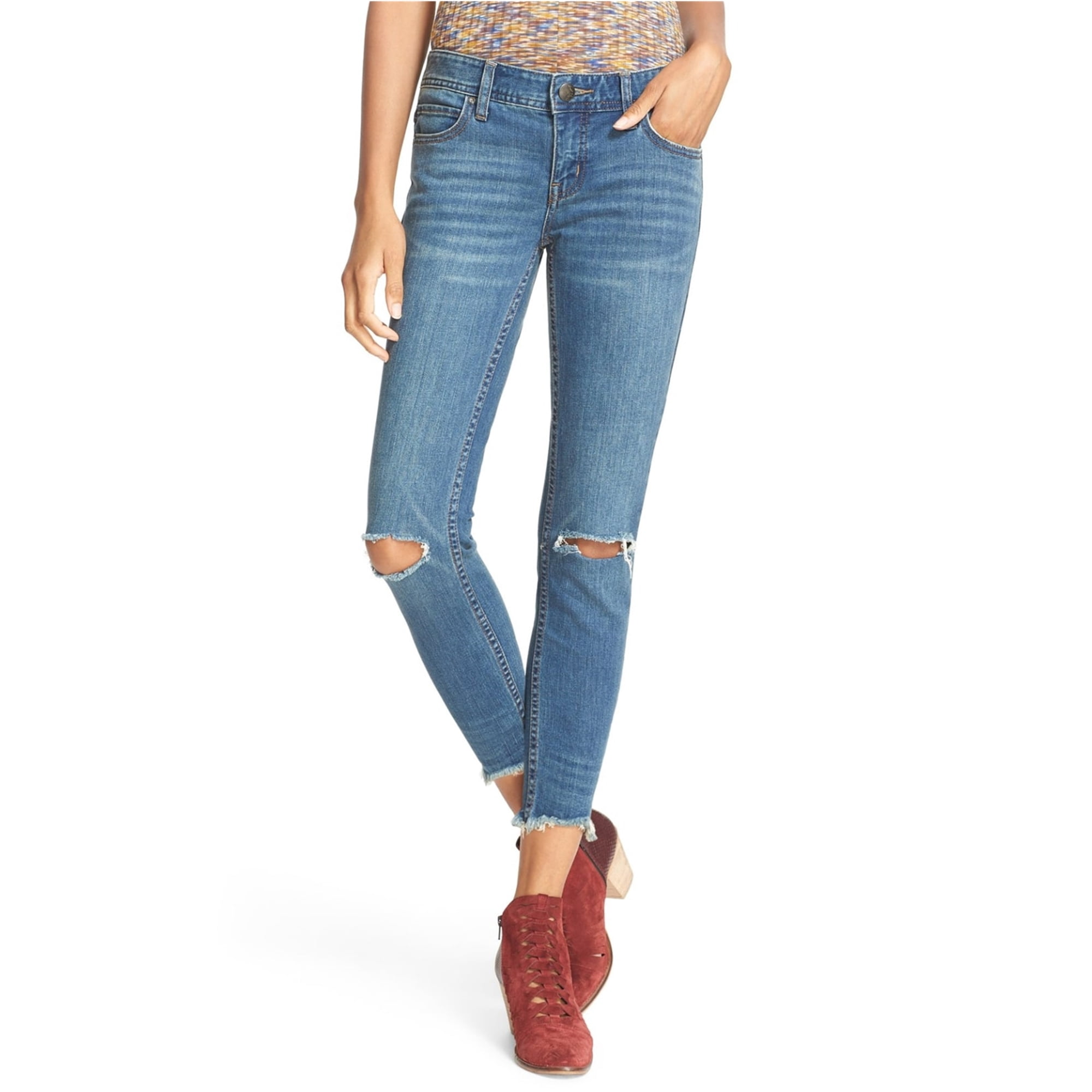 Free People Womens Ripped Cropped Jeans 