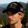 thumbnail image 7 of 250th Anniversary Army Hat, Embroidered Baseball Cap Tribute Washed Denim Hat Color Black Size One Size, 7 of 7