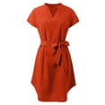 thumbnail image 4 of Robe Décontractée Unie à Manches Courtes Col en V pour Femmes - Coupe Ample pour Usage Quotidien, 4 of 5