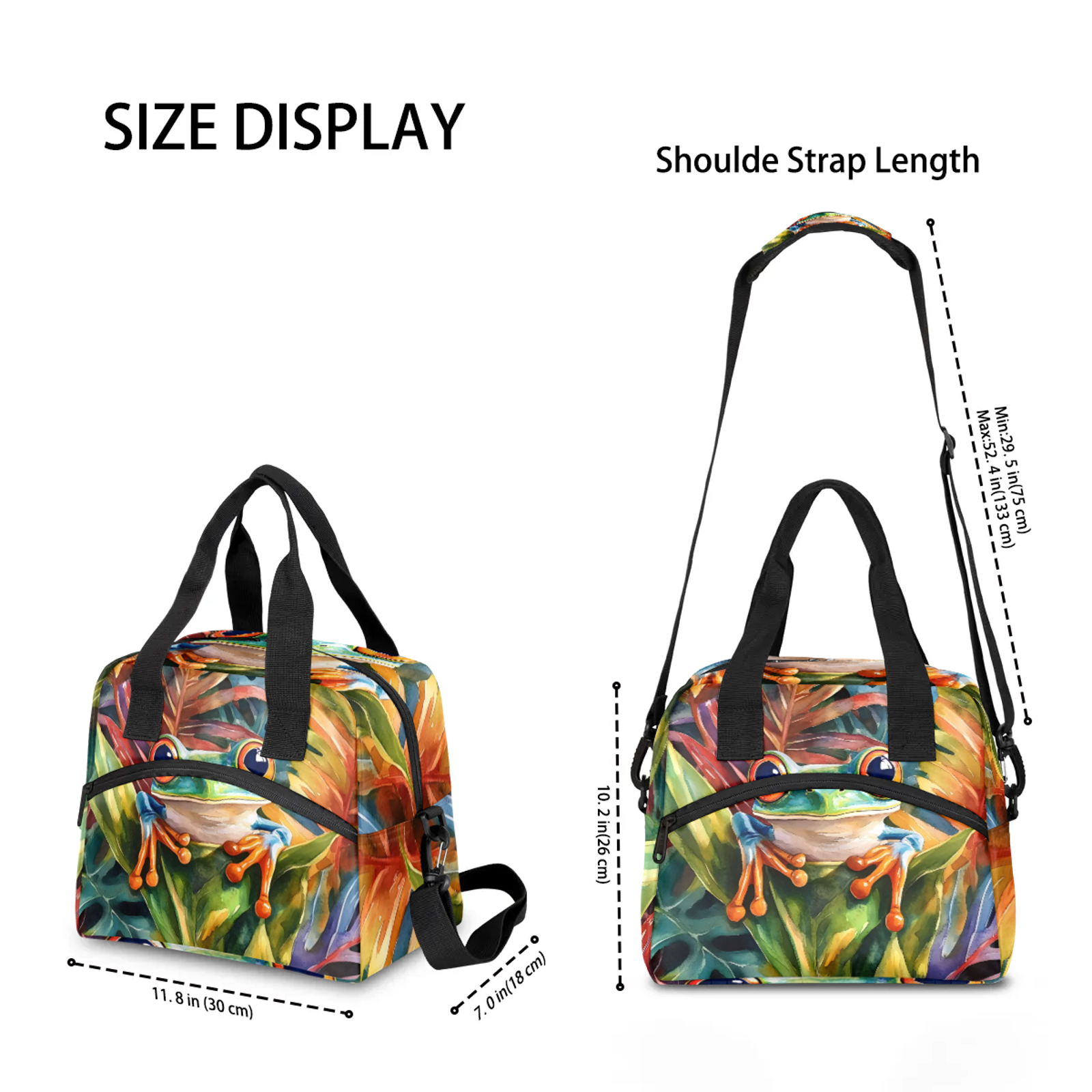 Herdesigns Green Frog Lunch Bag for Men Women Adults Cute Cartoon Frog Insulated Lunch Box Leakproof Cooler Tote Bag Organizer with Adjustable Shoulder Strap