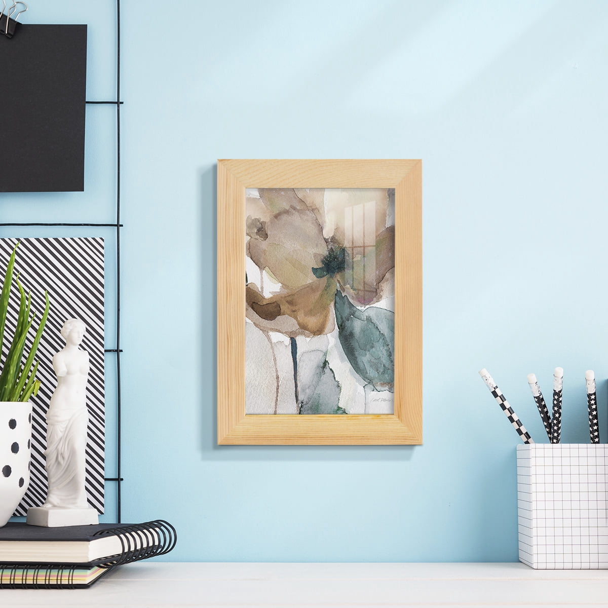 Watercolor Poppy I -Framed Print w/glass-Natural Wood