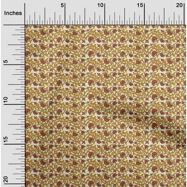oneOone Cotton Flex Fabric Leaves & Floral Block Printed Craft Fabric BTY 40 Inch Wide