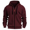 thumbnail image 3 of Hoodie For Men Full Zip Up Sweatshirts Long Sleeve Oversized Pullovers With Zipper Pockets Casual Fall Winter Coat Wine XL, 3 of 6