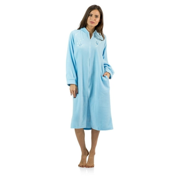 Casual Nights Women's Zip Up Front Long Fleece Robe House Dress