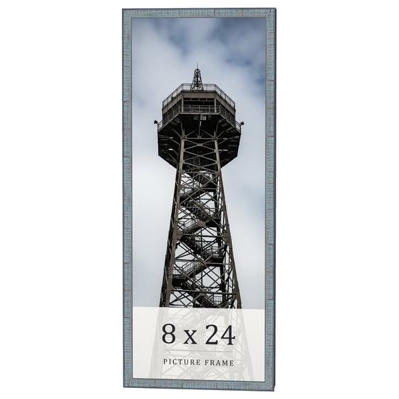 8x24 Frame Blue Scuffed Farm Board Solid Wood Picture Frame Width 0.75 Inches | Interior Depth 0.5