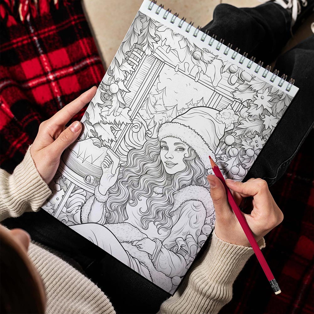 LBKHOUSE Large Print Christmas Coloring Book Spiral Bound for Adults, Premium Cover