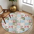thumbnail image 3 of Green Blue Pink Botanical Round Area Rug 5 FT, Non Slip Bedroom Rugs, Spring Floral Vintage Washable Soft Circular Carpet Non-Shedding Floor Mat for Kitchen Dining Room Foyer Balcony Dorm, 3 of 8