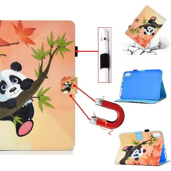 SaniMore Card Holder Case for iPad 10th Generation 10.9" 2022, Auto Wake/Sleep Flip Kickatnd PU Leather Case Color Painting Shockproof TPU Backplane Protective Case for iPad 2022, Bamboo & Panda