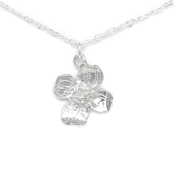Dogwood Flower Necklace - Gift Packaged with Expect Miracles Story Card - Handcrafted Pewter Made in USA (18" chain length)