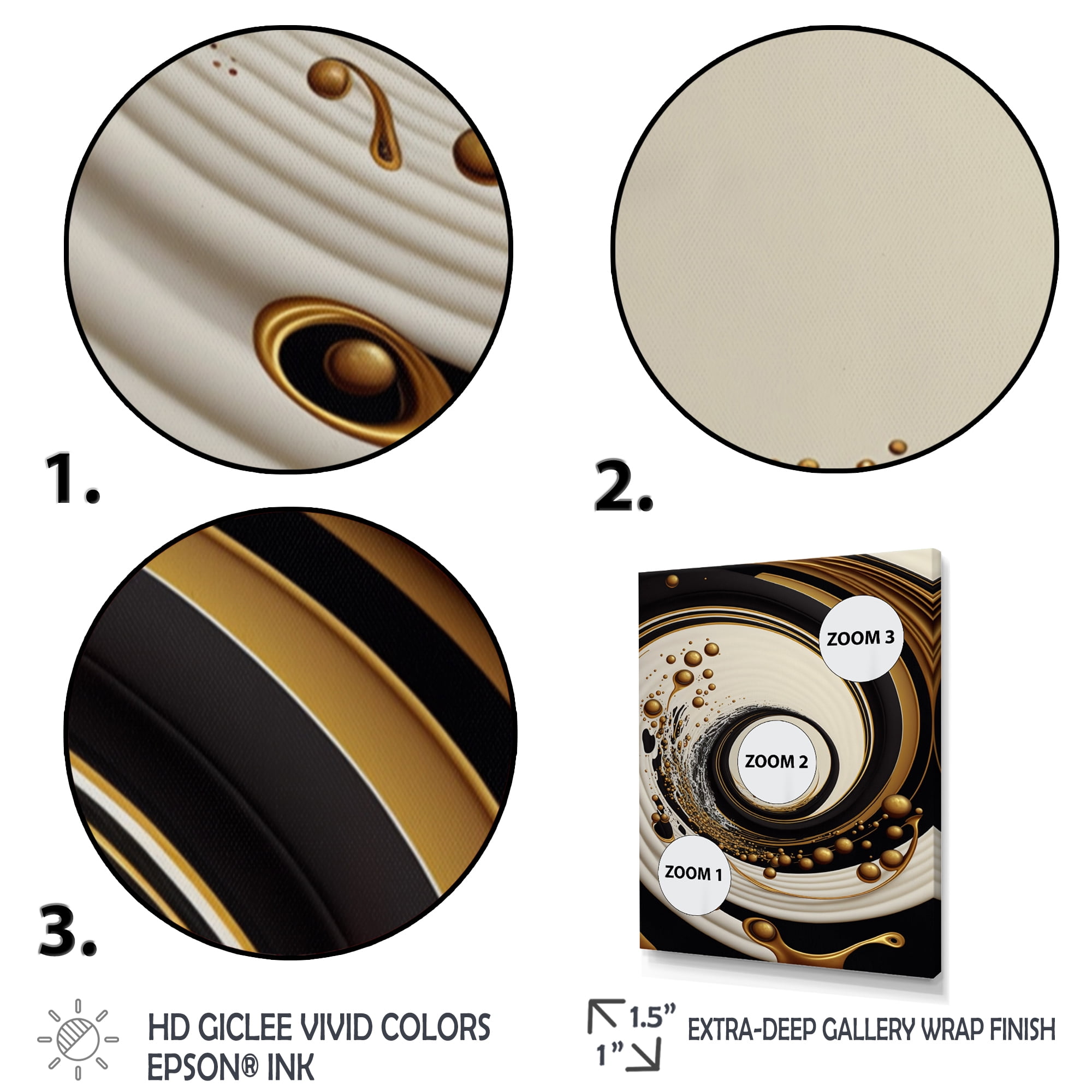 Designart Black, Silver And Gold Blending Swirls IV Canvas Wall Art