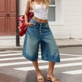 thumbnail image 2 of Swanpen Women's Solid Color Jean Capri Shorts Wide Leg Loose Fit Button Detail Casual Pants for Spring Summer Fall, 2 of 6