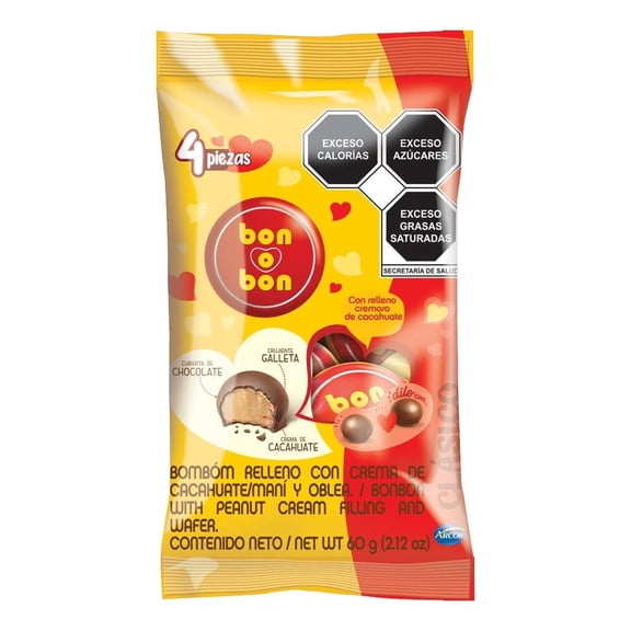 Bombón Bon o Bon con oblea y relleno de crema de cacahuate 60 g