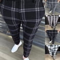 thumbnail image 3 of XINPING Men's Stretch Pants Plaid Print Business Casual Slim Fit Loose Pants, 3 of 8