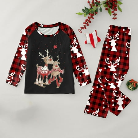 

ERTUTUYI Christmas Family Outfits Christmas Print Pajama Set Kids Black 2Y