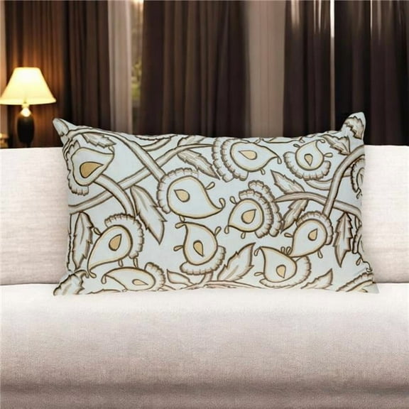 HomeRoots 529253 14 x 24 in. Brown & White Cotton Lumbar Throw Pillow with Embroidery