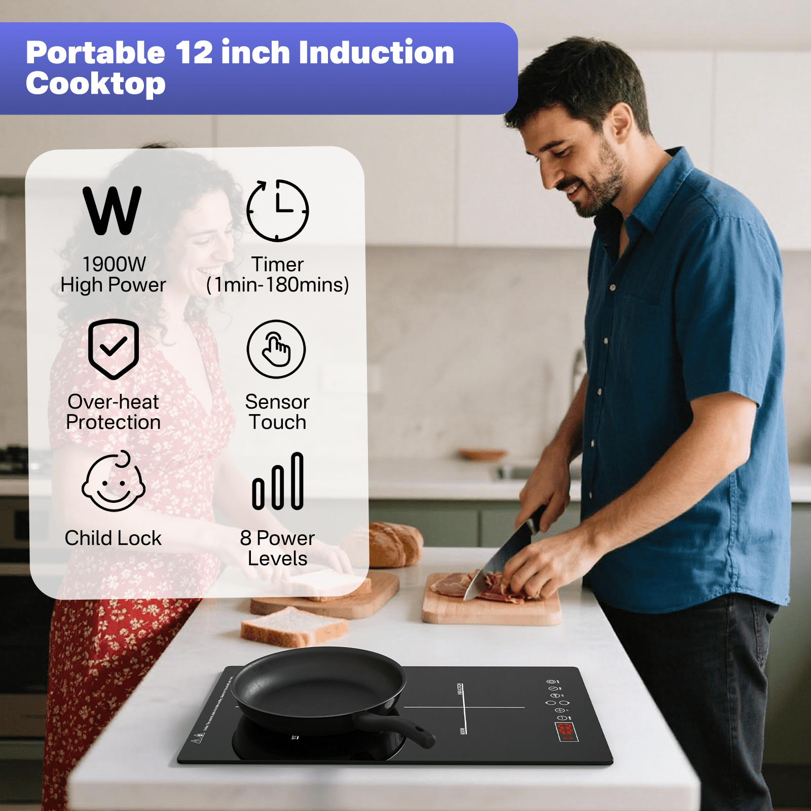 Graceall Double Burner Induction Cooktop Built in or Countertop, 1900W Kitchen Induction Cooktop for RV, Camping with Plug, Timer, Child Lock