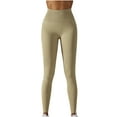thumbnail image 3 of Kvture Leggings for Women Sexy Butt Lifting Tummy Control Seamless Leggings Stretchy High Waisted Athletic Tights Solid Color Slim Fit Workout Pants Beige M, 3 of 8