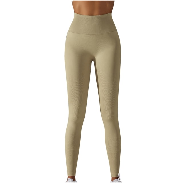 FAIWAD Womens Basic Yoga Leggings High Waist Ribbed Seamless Pants Slim Stretch Sports Workout Pants
